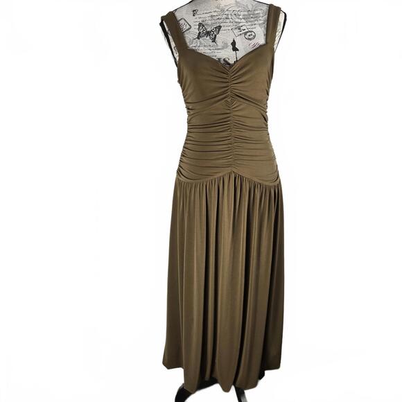 J. Crew Dresses & Skirts - J. Crew Size S Olive Green Ruched Bodice Bubble Hem Sleeveless Midi Dress Prom